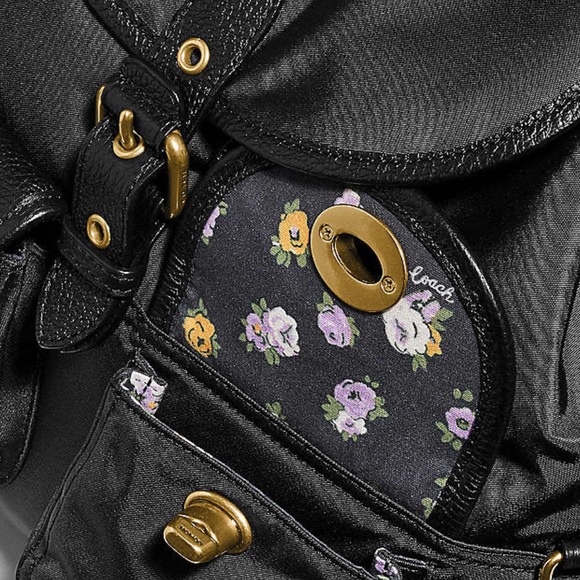 COACH Cargo Backpack Vintage Rose Print Interior Nylon & Leather Black AUTHENTIC - Picture 5 of 16